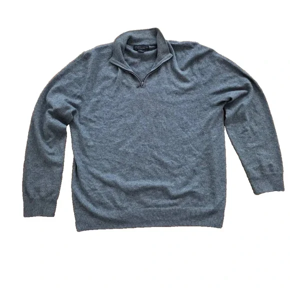 BLOOMINDALES Sweater Mens Cashmere 1/4 Zip Pullover Y2K XL Gray A001656